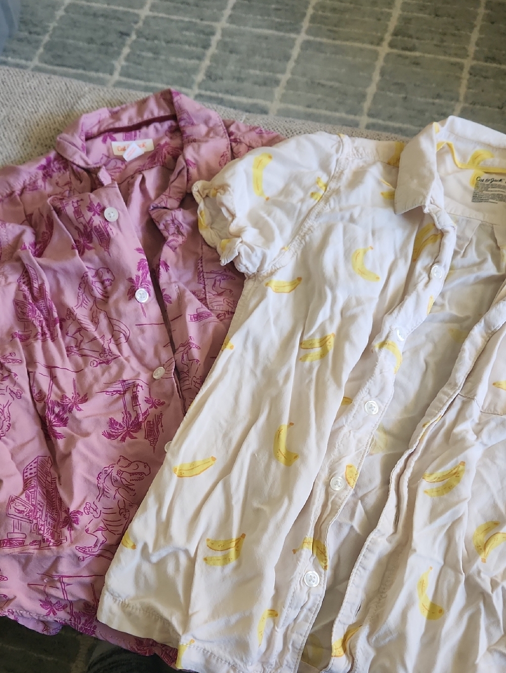 Cat & Jack Set 2 Button Up Shirts.  Dino And Banana Motif